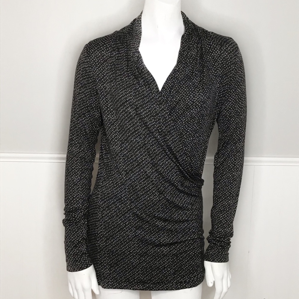 Banana Republic Faux Wrap Top Black White Medium